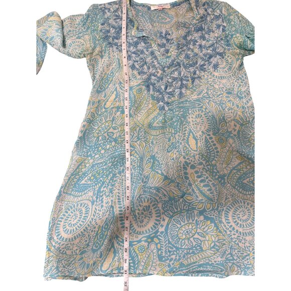 Amaya Womens Blue Silk Tunic Embroidered Paisley V-Neck Size 38 / US Small - Picture 6 of 8